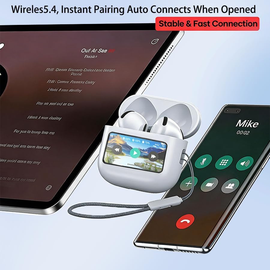 Wireless Earbuds with Multifunctional Touch Screen & 16 Language Switching Bluetooth 5.4 High-Fidelity Stereo Sound Clear Calls Compatible with Android & iOS
