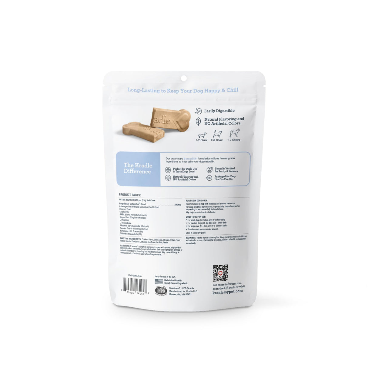 Kradle Chillers Hard Chews for Dogs - Ashwaganda GABA L-Theanine - Supports a Calm Demeanor - 6 Hard Chews