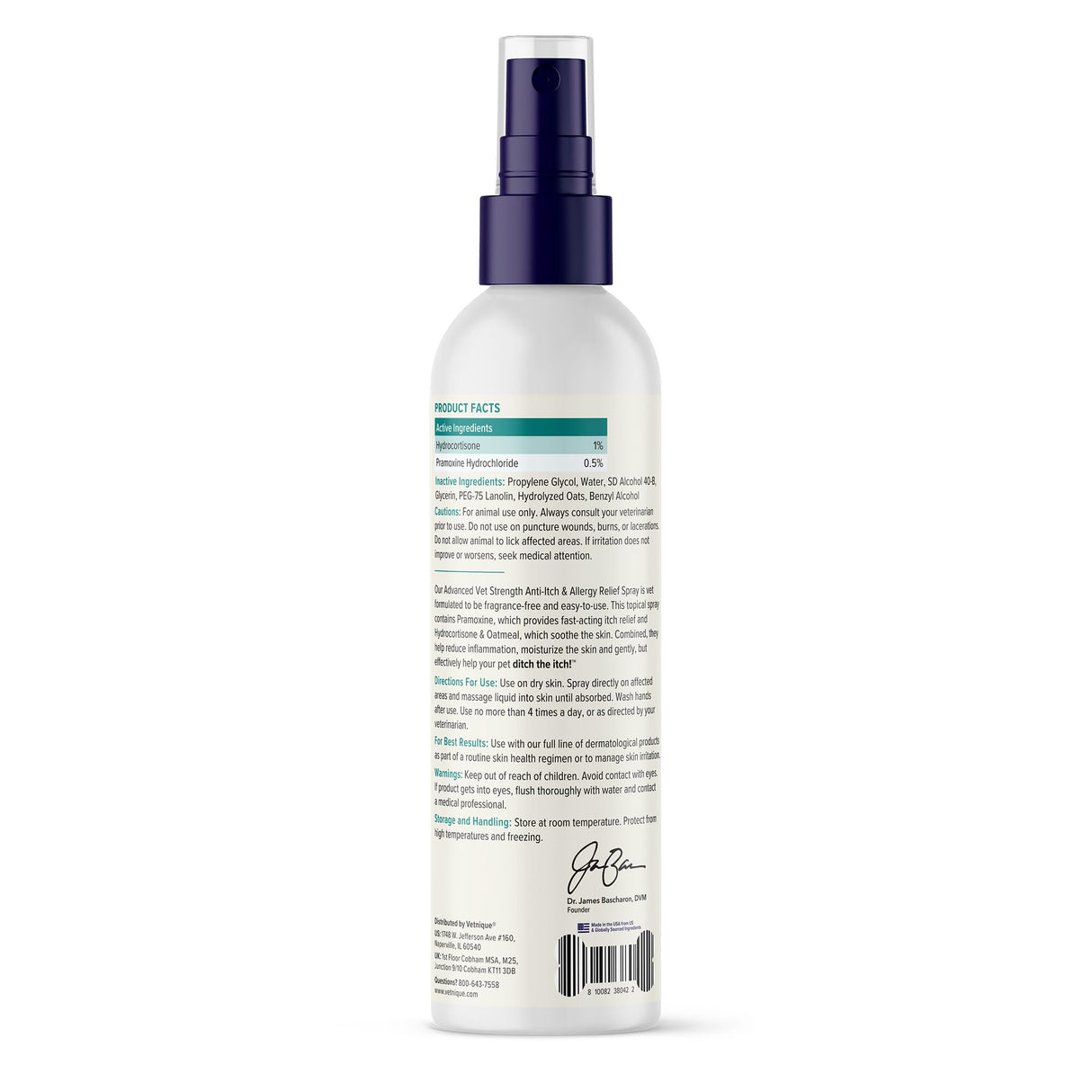 Vetnique Dermabliss Anti Itch Spray for Dogs & Cats with Hydrocortisone for Allergies and Immediate Dog Itching Skin Relief - Fragrance Free with Soothing Oat Extract (8oz)