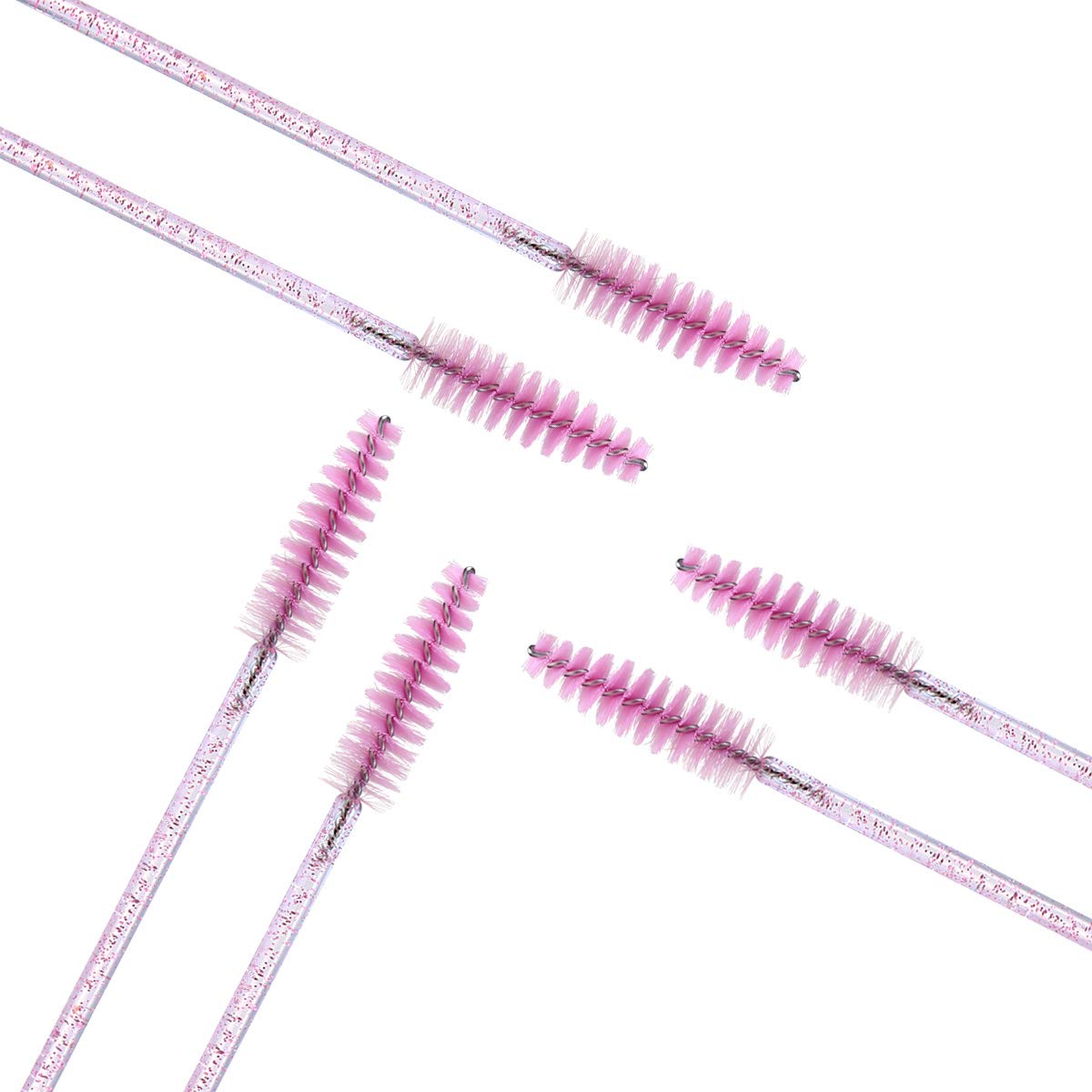 100pcs Disposable Mascara Brushes with Container, Mascara Wands Makeup Brushes Applicators Kits for Eyelash Extensions and Eyebrow Brush (Crystal Pink)