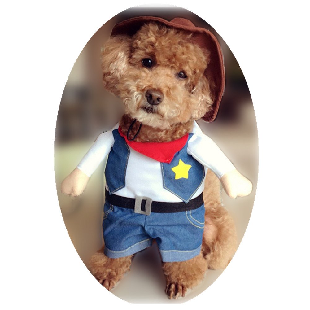 NACOCO Cowboy Dog Costume with Hat - Cat & Small Dog Clothes - Blue (X-Small)