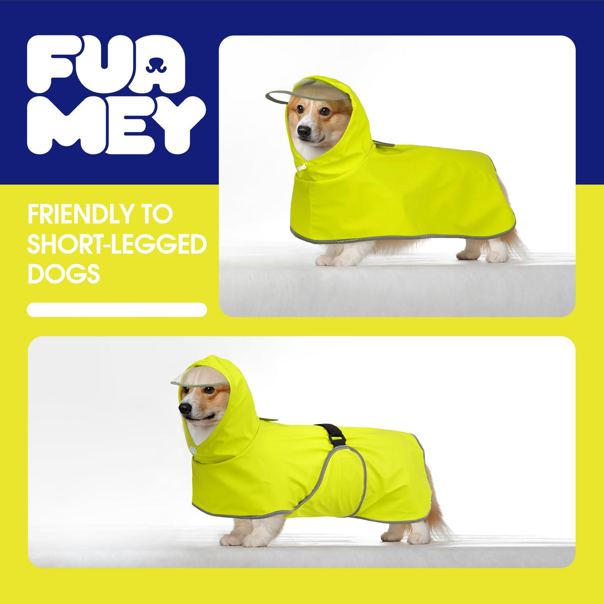 FUAMEY Adjustable Dog Raincoat Small | Waterproof Reflective Strips, Clear Hood, Leash Hole, Outdoor Adventures, Yorkshire