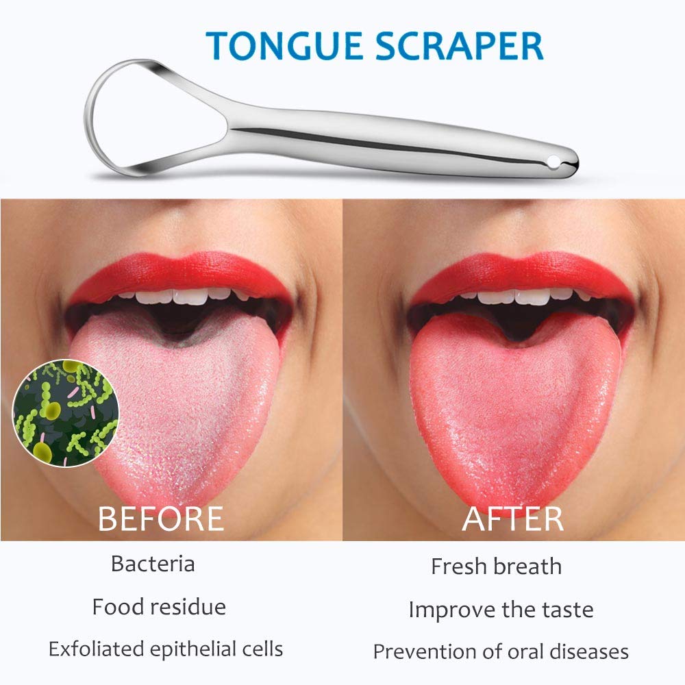 2-Pack Tongue Scraper, 100% 304 Surgical Stainless Steel Tongue Cleaner for Both Adults and Kids, Professional Reduce Bad Breath Metal Tongue Scrapers, Help Your Oral Hygiene (with 2 cases)