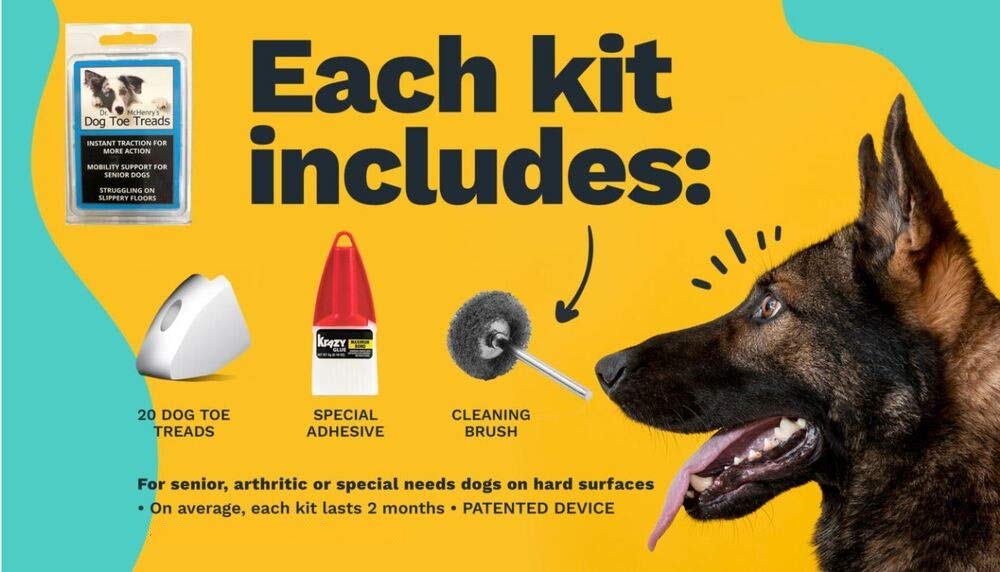 TAKTIKAL Dr. McHenry's Dog Toe Treads, Set of 24, Adhesive, Cleaning Brush, Increased Traction, Mobility Support, Large Kit- Weight: 40-60 lbs. Net Weight 1.6 oz.