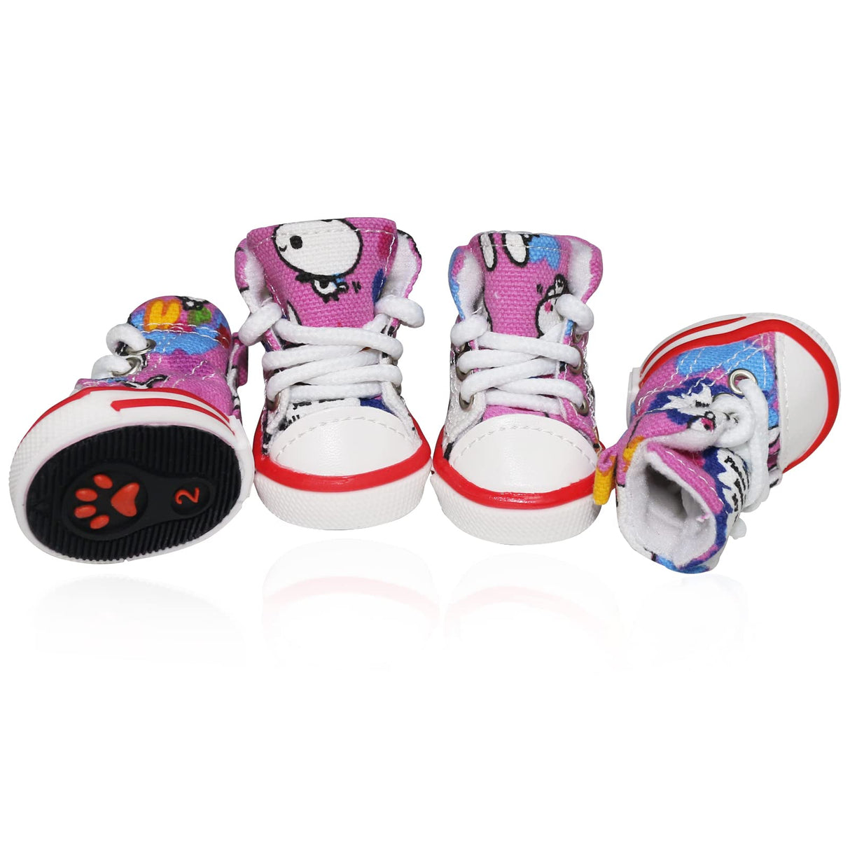 Pet Dog Shoes, BESUNTEK 4Pcs Puppy Canvas Sport Sneaker Boots for Outdoor Walking and Sports, Non-Slip Paw Protective Cover with Graffiti Design for Hot Pavement and Casual (Pink, #3)