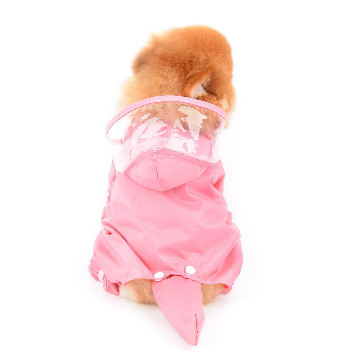 SMALLLEE_LUCKY_STORE Cute Raincoat for Small Dogs with Hood and Boots Detachable Tail Puppy Botton Down Rain Jacket Full Boby 4 Leg Jumpsuit Waterproof Lightweight Clothes,Pink,S