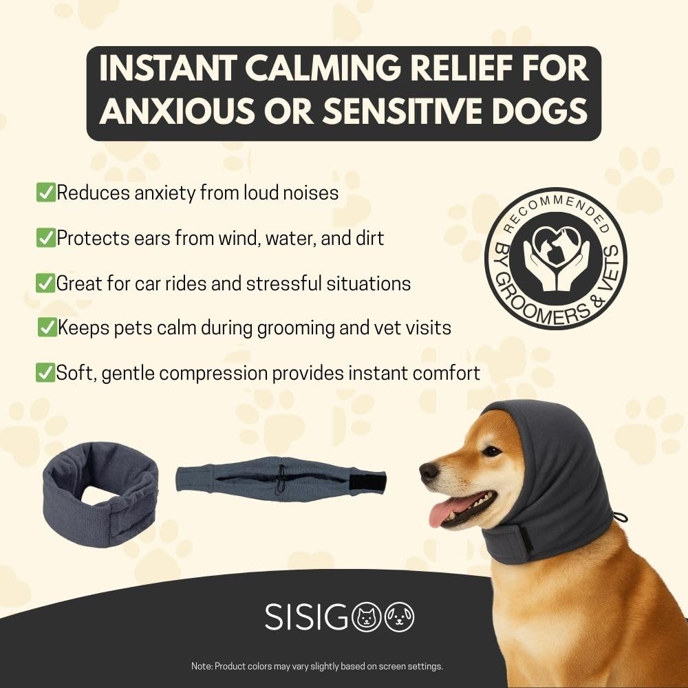 No Flap Ear Wraps for Dogs – Adjustable Dog Ear Wrap & Earmuffs for Noise Protection, Bath & Grooming – Dog Ear Cover for Anxiety Relief, Hematoma & Shaking (Dark Gray, M)