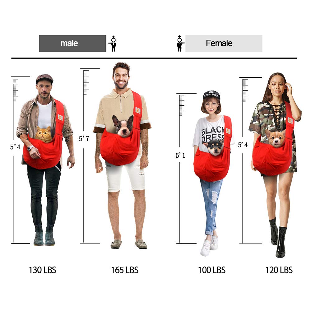 Tomkas Small Dog Sling Carrier - Zipper Pocket & Adjustable Strap - for 3-10 lbs Pets(Red)