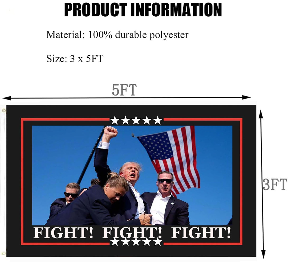Fight Fight Fight Trump Shooting Flag 3x5 Outdoor Trump 2024 Flag for Outside Indoor Lawn Banner