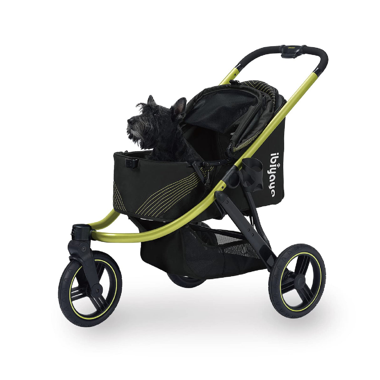 ibiyaya The Beast Pet Jogging Stroller for All Terrains, 3-Wheel Dog Carrier with Double Breaks, Zipperless Large Stroller for Running & Hiking, Multiple Small Dogs, Medium Dogs, or Cats (Jet Black)