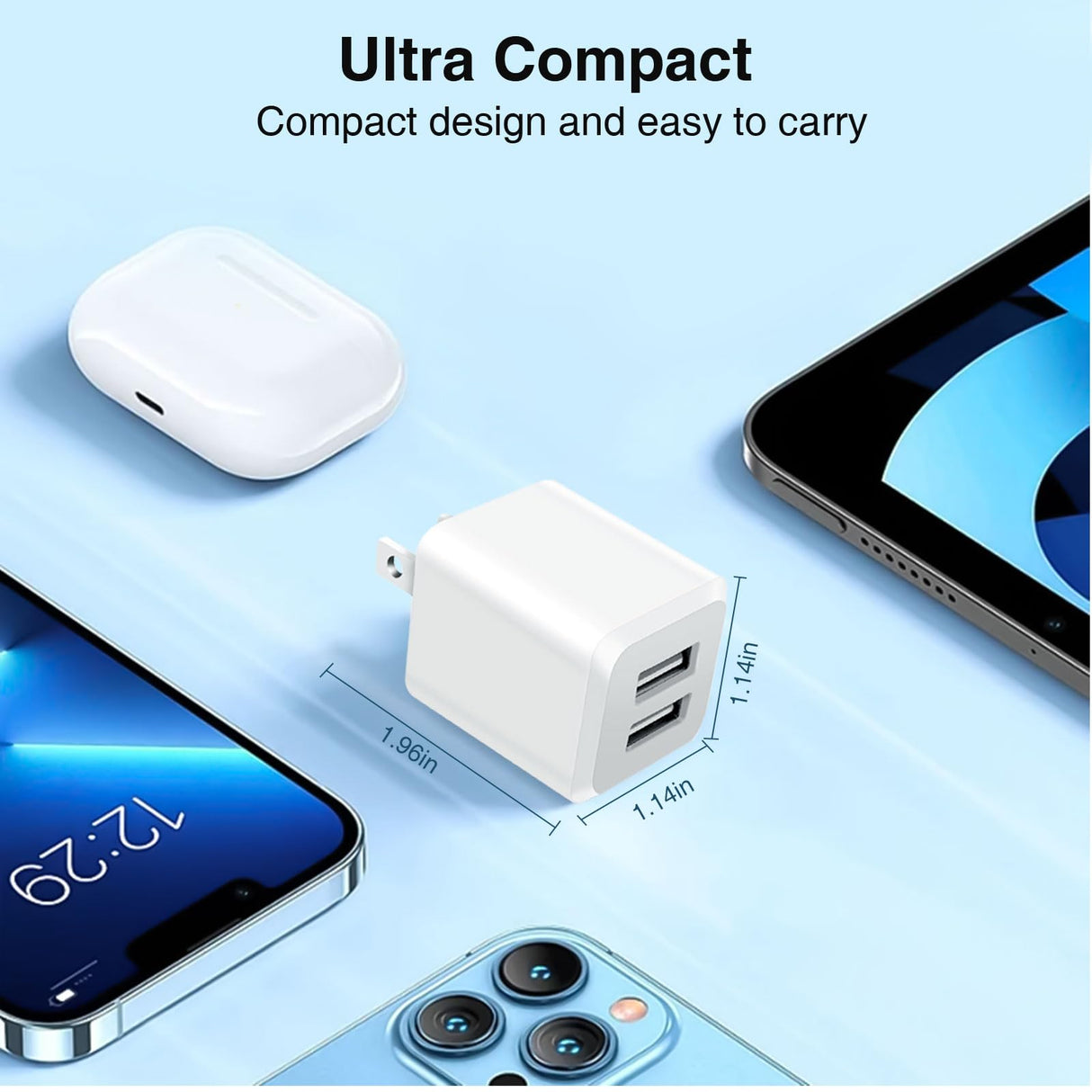 USB Wall Charger, Dual Port Cube Power Adapter Charger Plug Block Charging Box, Dual Port Wall Charging Adapter, Compatible for i Phone 14 13 12 11,Milky White (3-Pack)
