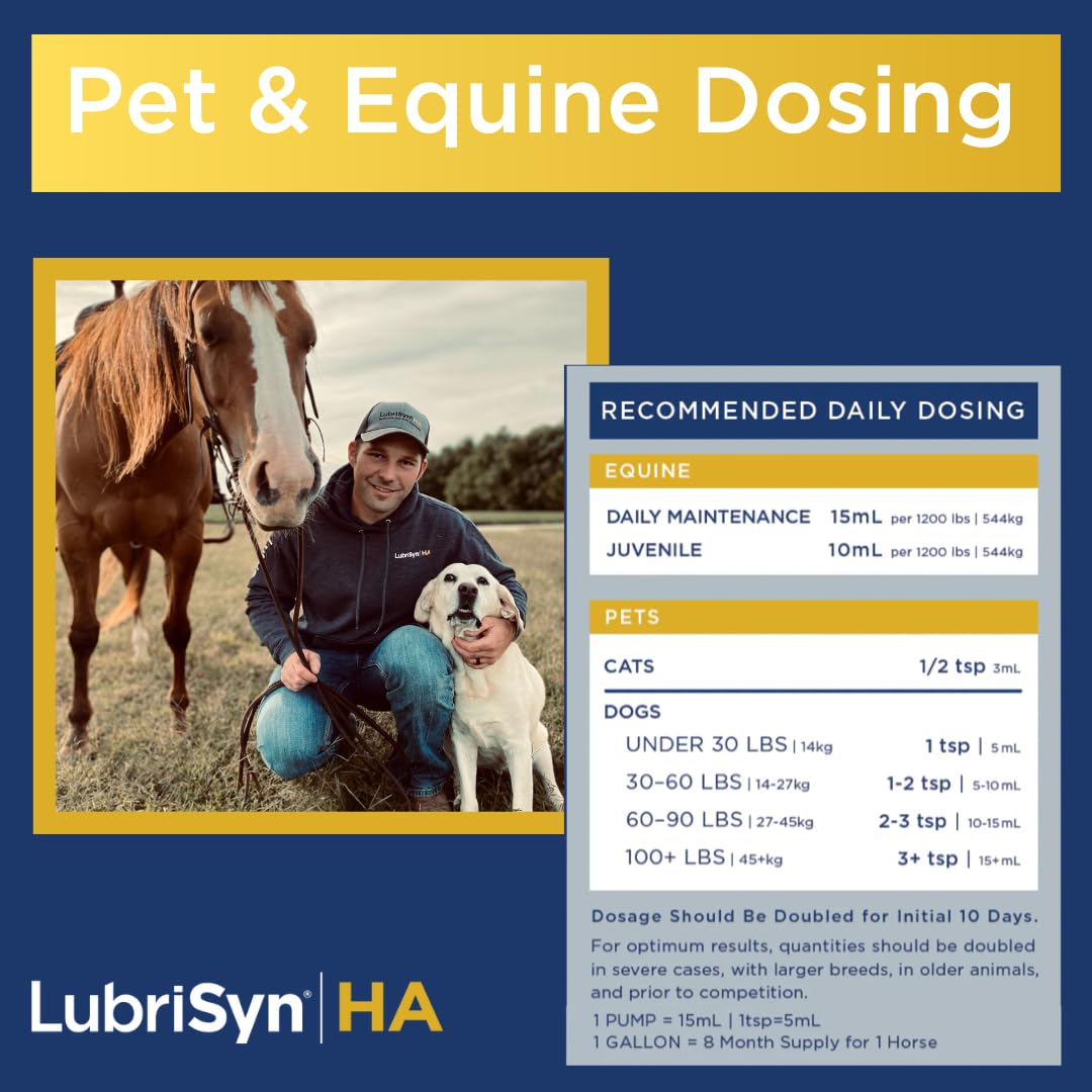 LubriSynHA Hyaluronic Acid with MSM Hip & Joint Care Supplement for Dogs, Cats & Horses – Liquid Oral HA for Pets – Joint Support Promotes Mobility, Flexibility, Cartilage Health & Comfort – 16oz