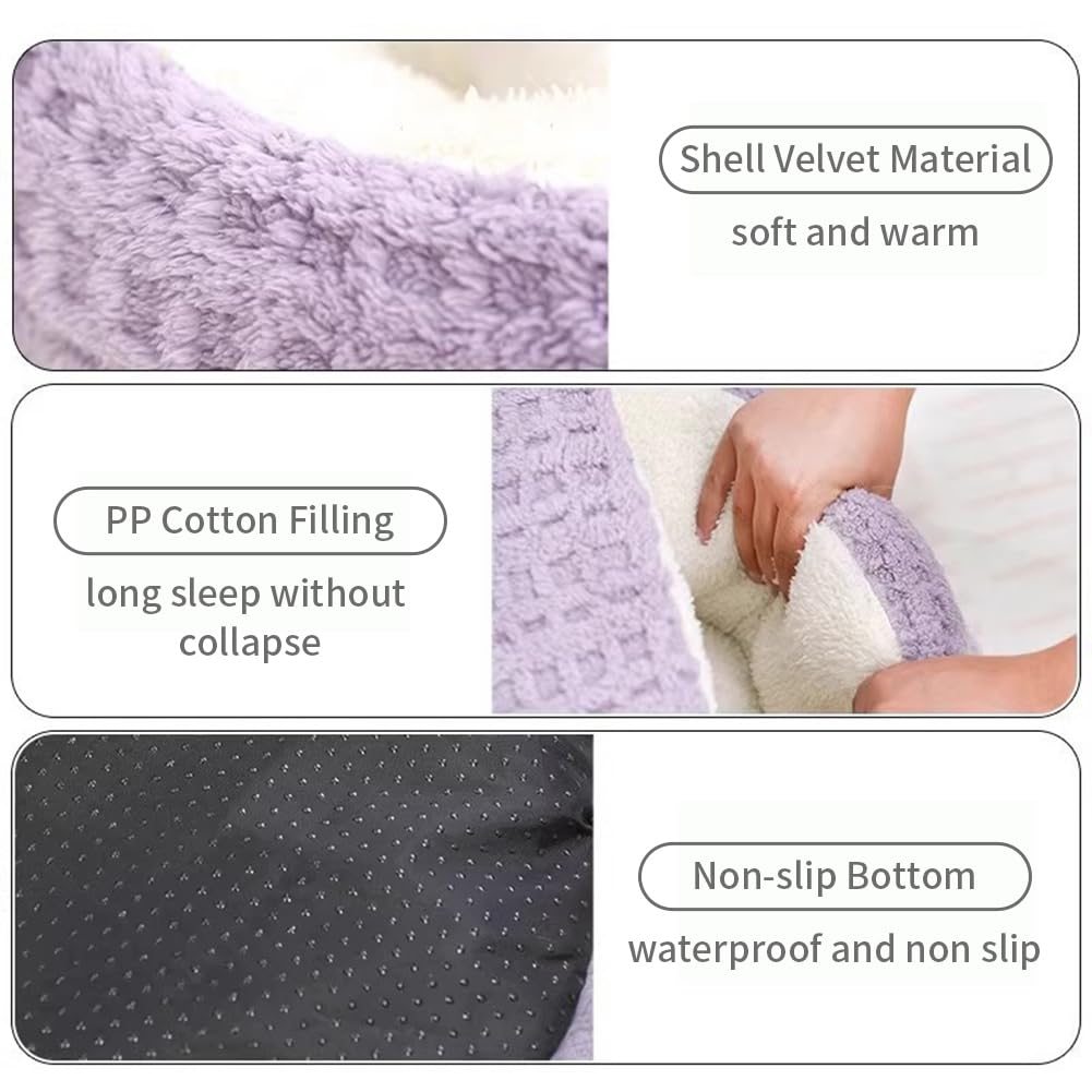 Plush Cat Bed Hooded Semi Enclosed Shell Shaped Pet Nest Cozy Warming Anti-Slip Small Dog Bed for Puppy and Kitten (Coffee, Small)