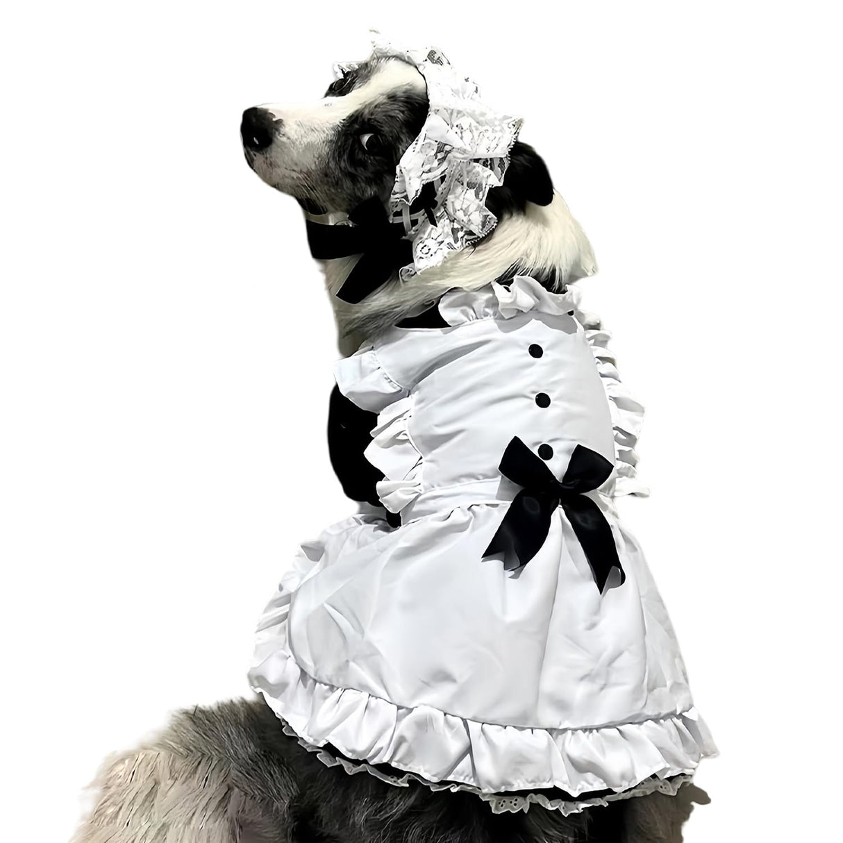 FLAdorepet Large Dog Dress Maid Costume with Headband,Halloween Lolita Costume Outfits,Puppy Christmas Holiday Wedding Princess Dress (Black, XX-Large(Fit 60-80LBS))