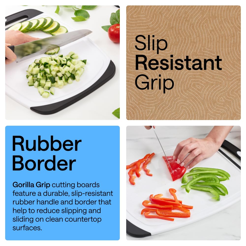 BPA-Free Reversible Kitchen Cutting Board Set of 3, US Designed, Nonporous, Juice Grooves Catch Liquid, Slip Resistant Border, Dishwasher Safe, Durable Large Food Chopping Boards, Black