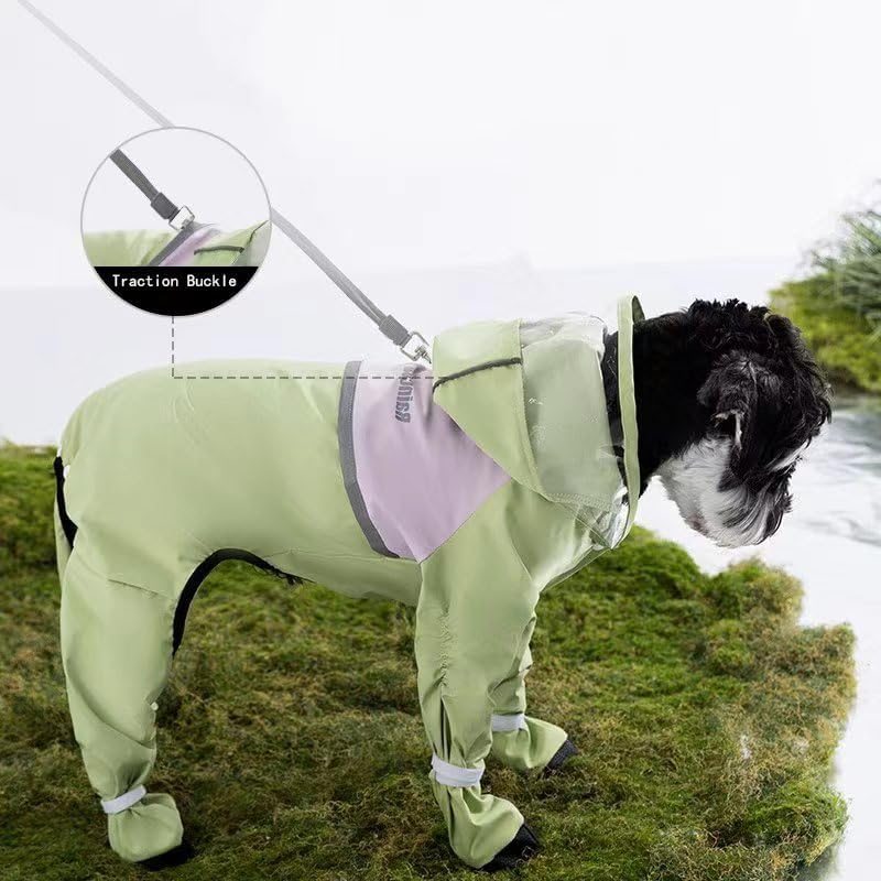 Waterproof Dog Raincoat with Clear Hood & Leash Hole Adjustable Dog Rain Jacket with Full-Leg Coverage for Dry Paws – Lightweight & Breathable for Small/Medium Dogs(Blue, X-Large)