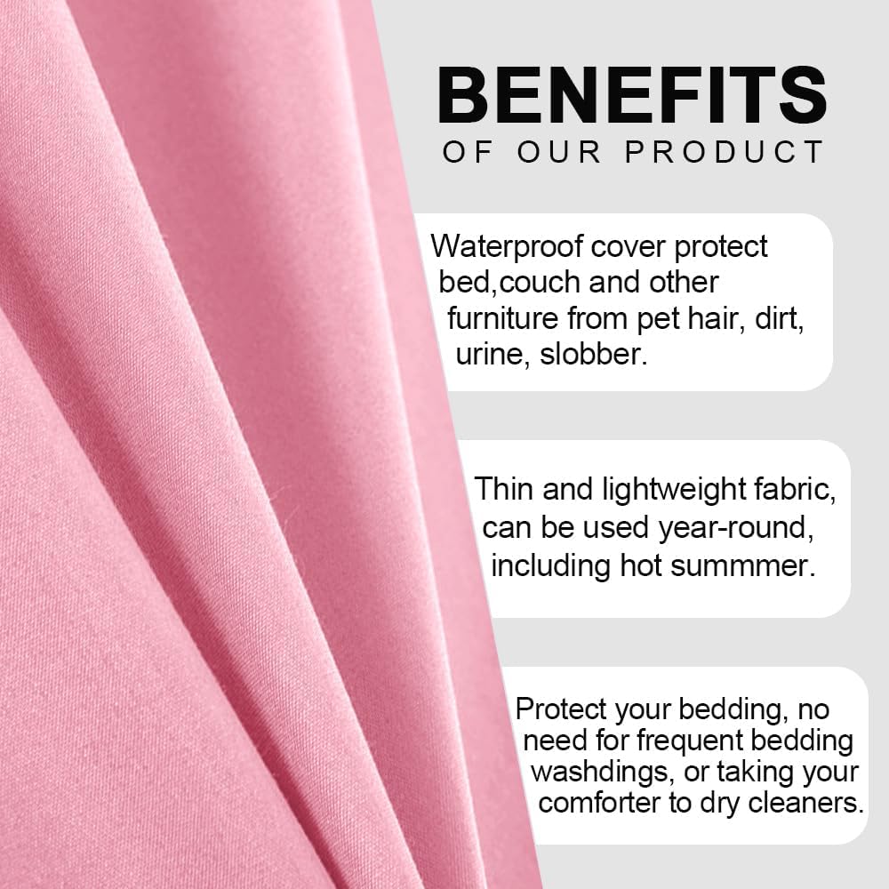 DUJUIKE Waterproof Bed Cover for Dog and Cats,Pet Hair Resistant Bed Sheet Cover, Protective Bed Liner Cover with 100% Waterproof Breathable Thin Fabric (Pink, Super King 90 * 118 inch)