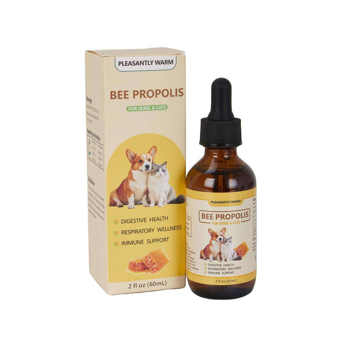 Pleasantly Warm Bee Propolis for Dogs & Cats, Liquid Dental Care Supplement for Oral Hygiene & Immune Support, Helps Freshen Breath & Soothe Gums, Natural Flavonoids, 2 fl oz