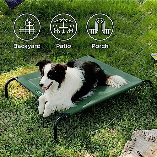 Bedsure Large Elevated Cooling Outdoor Dog Bed - Raised Dog Cot for Large Dogs, Portable Indoor & Outdoor Pet Hammock with Skid-Resistant Feet, Frame with Breathable Mesh, Green, 49 inches