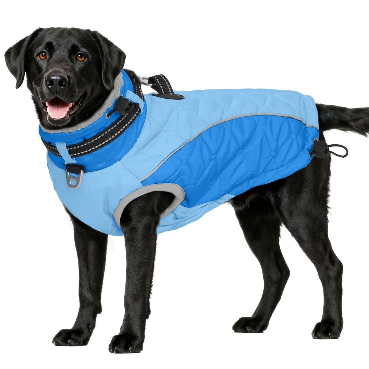 Warm Dog Coat - Reflective, Windproof and Waterproof with D Ring & Adjustable Buckles, Turtleneck, Fleece Lined Large Dog Coats for Winter, Christmas Pet Garment Snowsuit - 3XL Blue