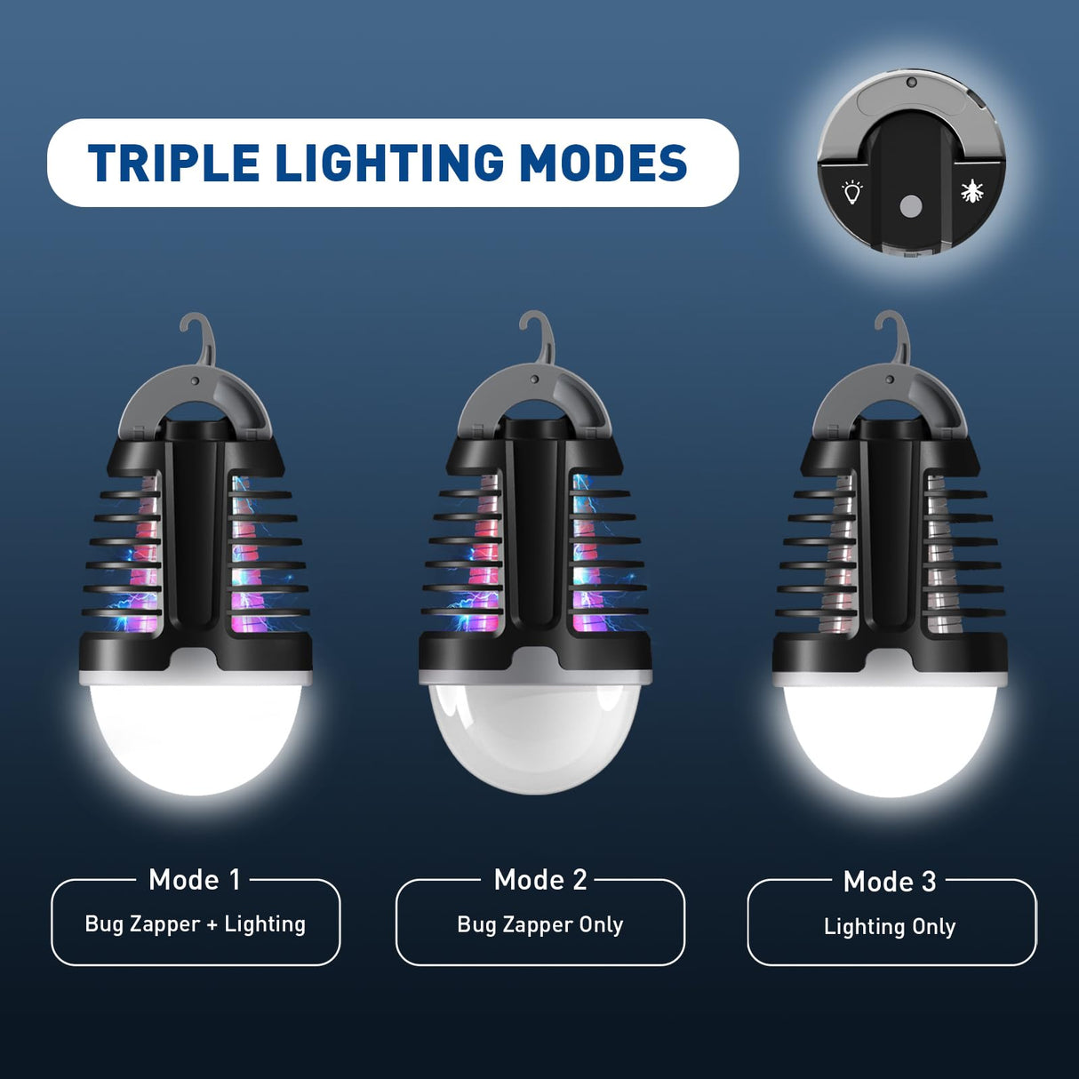 vertmuro Portable Bug Zapper Outdoor Indoor, Electric Mosquito Fly Killer Lamp with Three Lighting Mode, USB Rechargeable Light Bulb Zapper for Camping, Home, Patio (3 Pack)