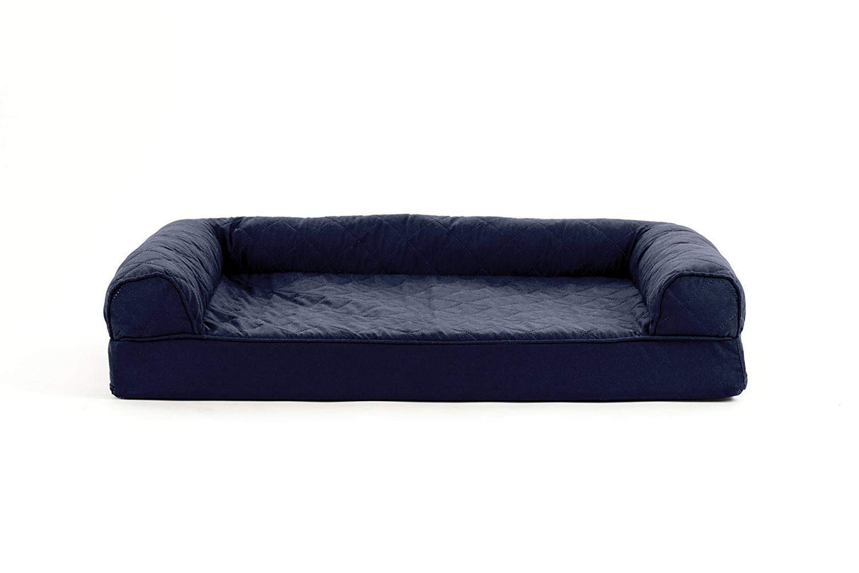 Furhaven Cooling Gel Dog Bed for Medium/Small Dogs w/ Removable Bolsters & Washable Cover, For Dogs Up to 35 lbs - Quilted Sofa - Navy (Blue), Medium
