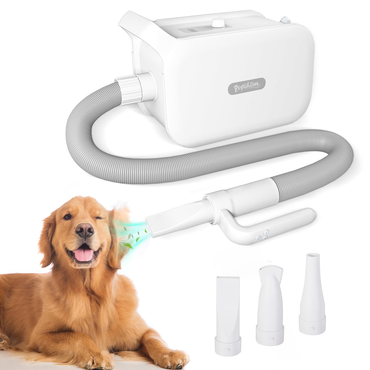 PUPIHOM Pet Hair Dryer, Dog Hair Blower for Grooming with Adjustable Airflow & Temperature Control, Smart Pet Dryer with LED Screen, 3 Nozzles, Dog Blow Dryer with High Velocity Negative Ion Motor