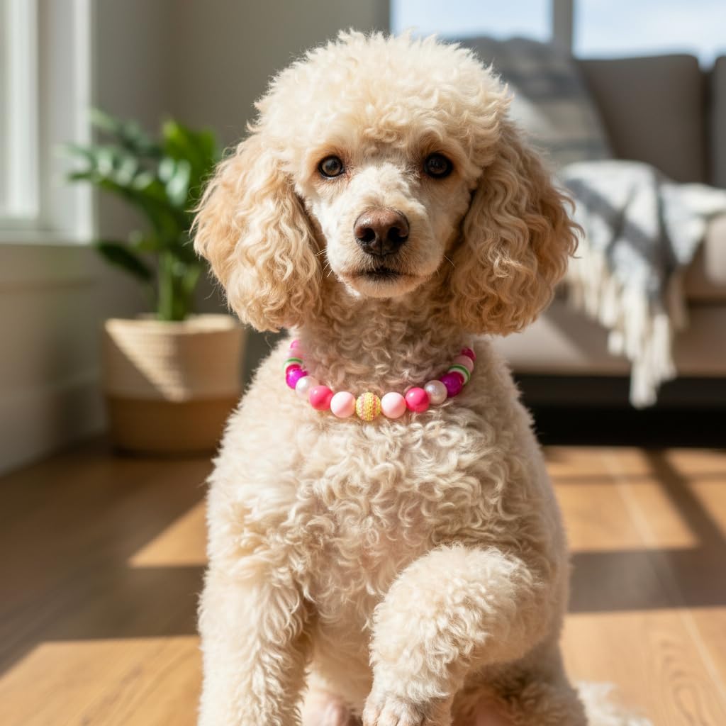 Dog Collar Necklace - Chunky Beads (20mm) with Candy Charm Pet Collar | Adjustable Sparkling Pet Jewelry Accessory for Small/Large Dogs, Daily Wear & Costume Parties