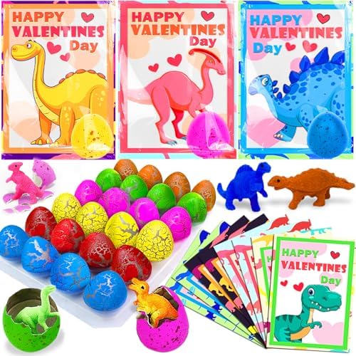30 Pack Valentines Day Gifts for Kids Boys, Dinosaur Egg Hatching with Valentines Cards for Kids Classroom Class Exchange School Prizes Toddler Girls Boys Funny Dino Valentines Cards Party Favors Gift