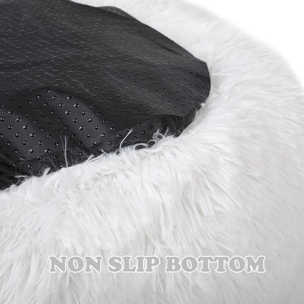 otoez Kitten Puppy Bed Extra Small XS Round Dog Cat Beds Anti Anxiety Plush Pet Calming Donut Bed with Non-Slip Waterproof Bottom, Washable (15.7", White)