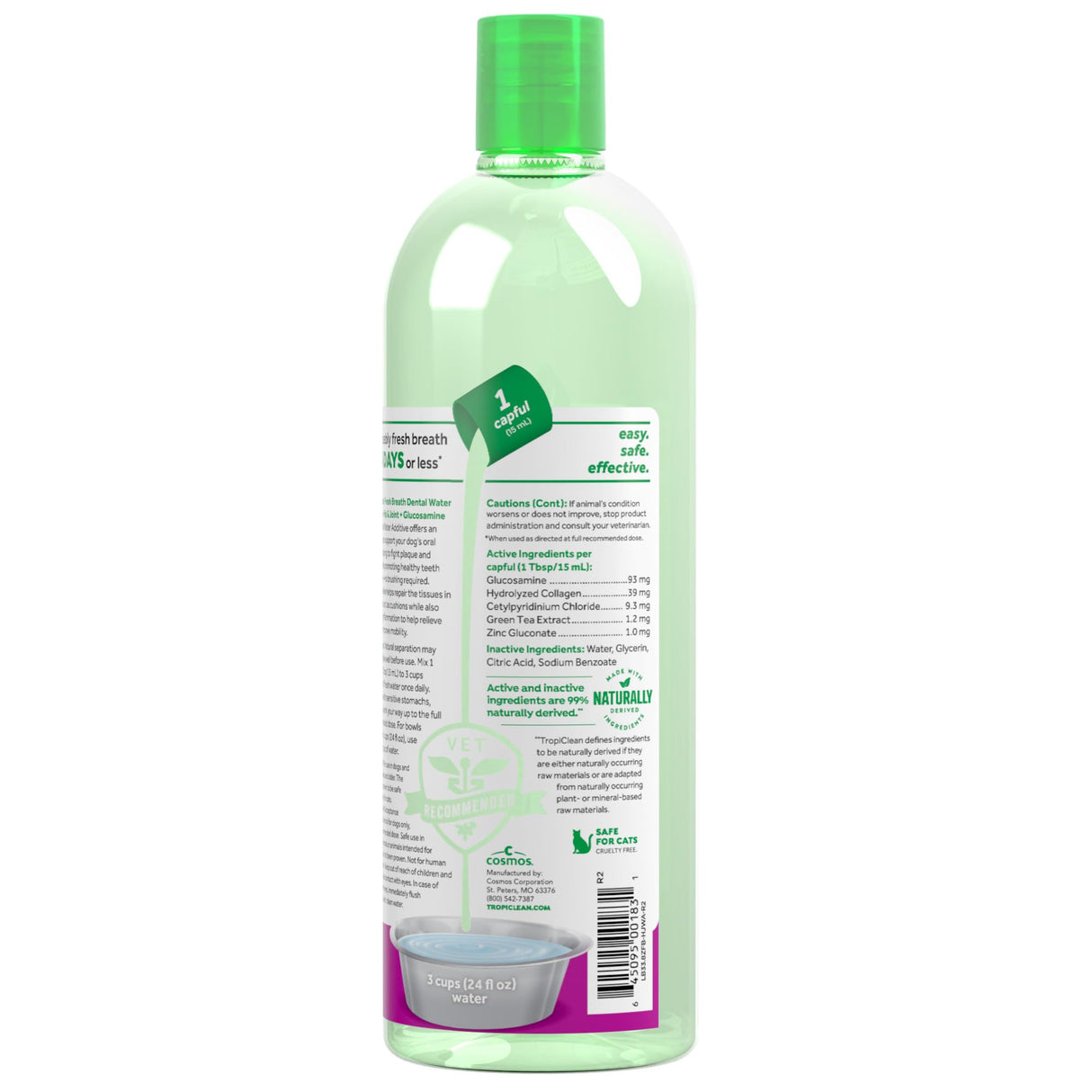 TropiClean Fresh Breath Water Additive for Dogs with Glucosamine, Hip and Joint Support for Dogs, Breath Freshener & Teeth Cleaning Solution, 33.8oz.