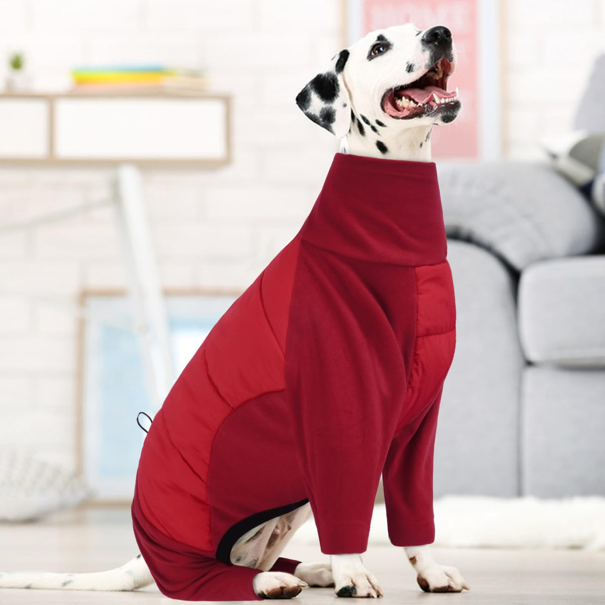 BRKURLEG Full Body Dog Winter Coat Warm Fleece Pullover Pajamas, Four Legs Covered Windproof Dog Jacket for Small to Large Dogs, Turtleneck Dogs Snowsuit, Pet Cold Weather Clothes, Red XXXL