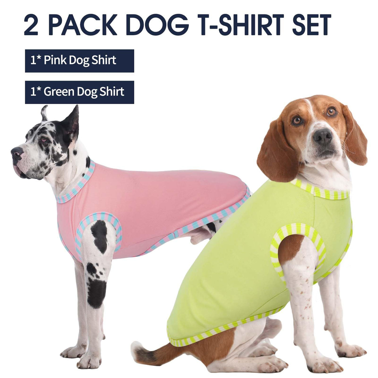 IECOii 2 Pack Summer Dog Shirt | Stretchy Fade-Resistant Fabric, Machine Washable Convenient,Home & Outdoor Clothes Fit for Medium Breeds, Pink+Green, XL