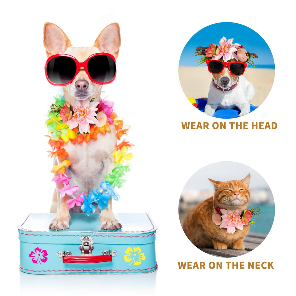 POPETPOP Dog Flower Crown, Dog Tiara Adjustable Pet Flower Headband for Pet Wedding Outfit Vacation Costume Decor