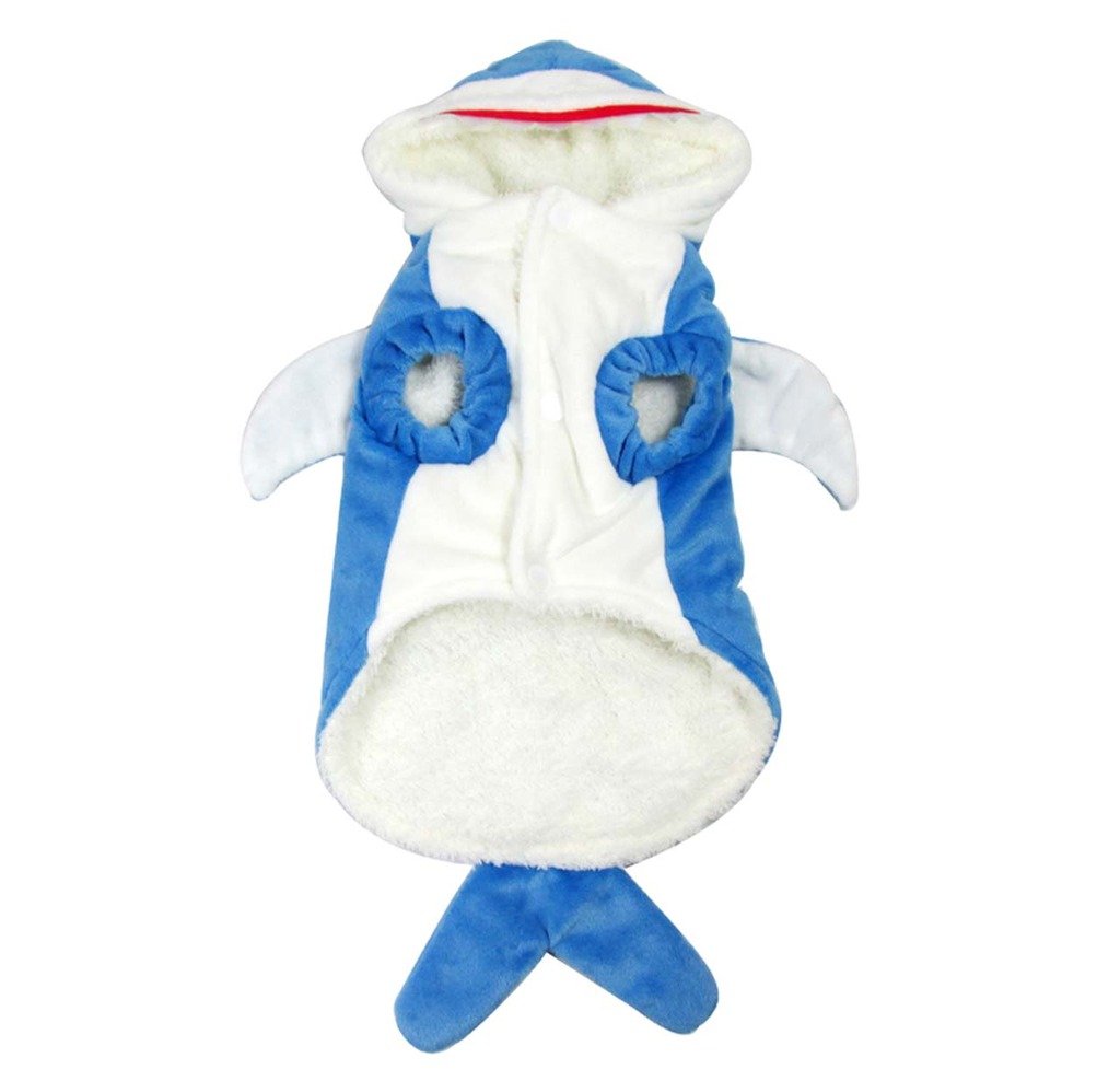 Mogoko Funny Dog Cat Shark Costumes, Pet Halloween Christmas Cosplay Dress, Adorable Blue Shark Pet Costume,Animal Fleece Hoodie Warm Outfits Clothes (M Size)