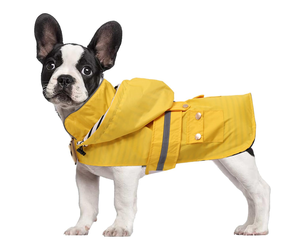 Dog Raincoat Puppy rain Jacket with Removable Hood for Small Medium Breeds Reflective Strap Storage Pockets in Cold Day Yellow M