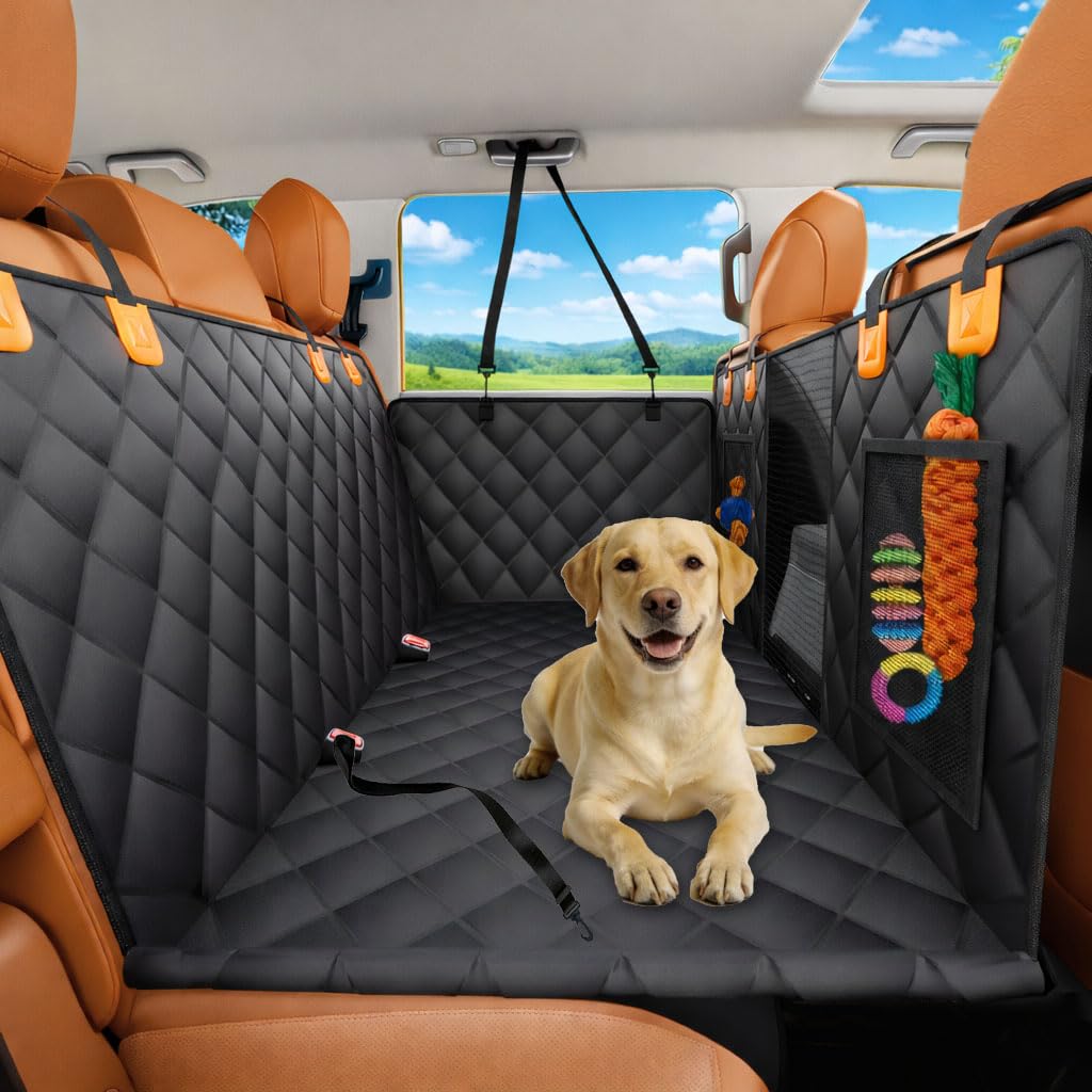 SW PRODUCTS Dog Car Seat Cover for Back Seat with Removable Hard Bottom Board, Back Seat Extender for Dogs, 600D Waterproof Dog Hammock for Car SUV, Anti-Sag Support for Large Dogs, Universal Fit