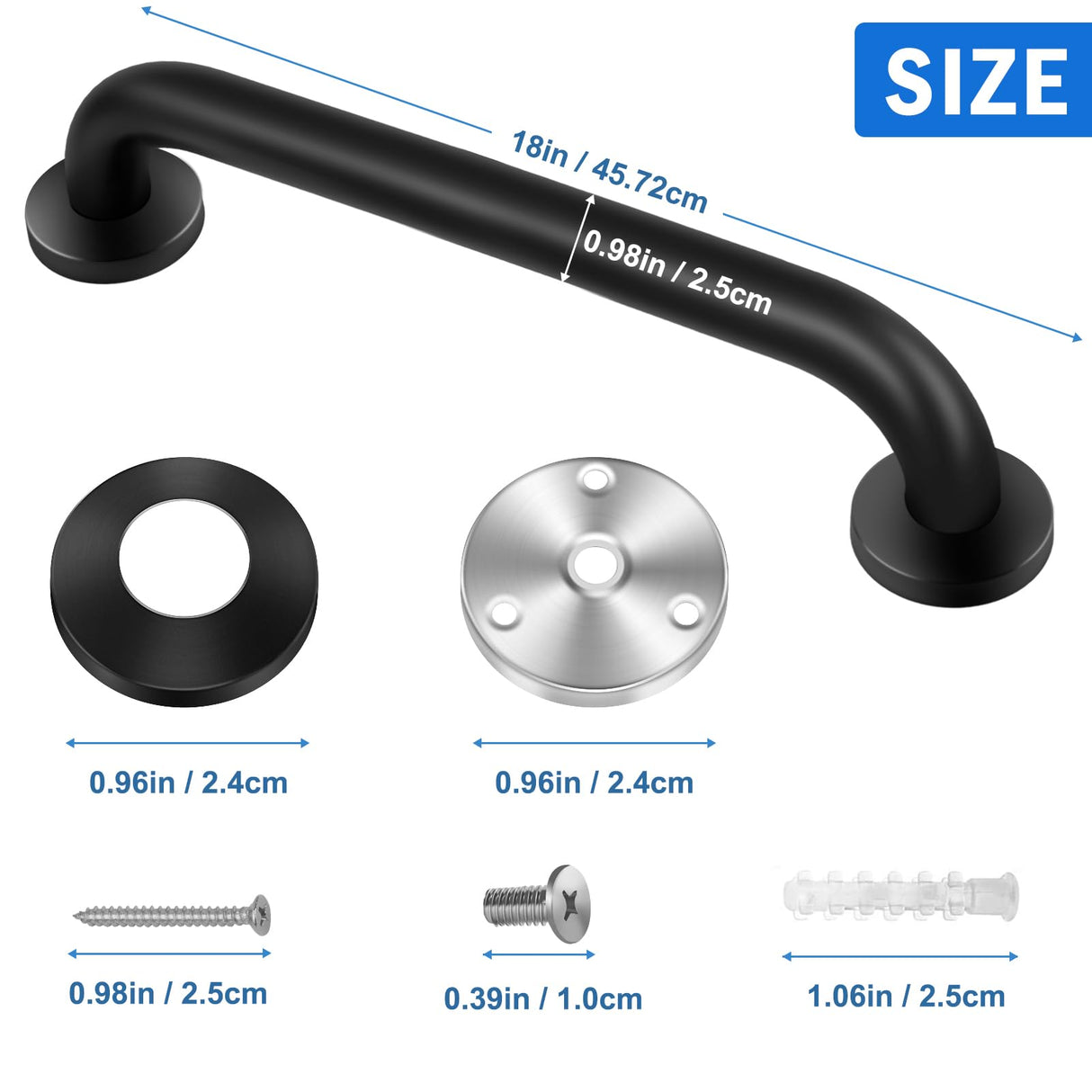 2 Pack Shower Grab Bar, Stainless Steel Bathroom Grab Bar, Shower Handle, Bath Handle, Grab Bars for Handicap Elderly Seniors Bathroom Safety Grab Bar (18 Inch,Black)