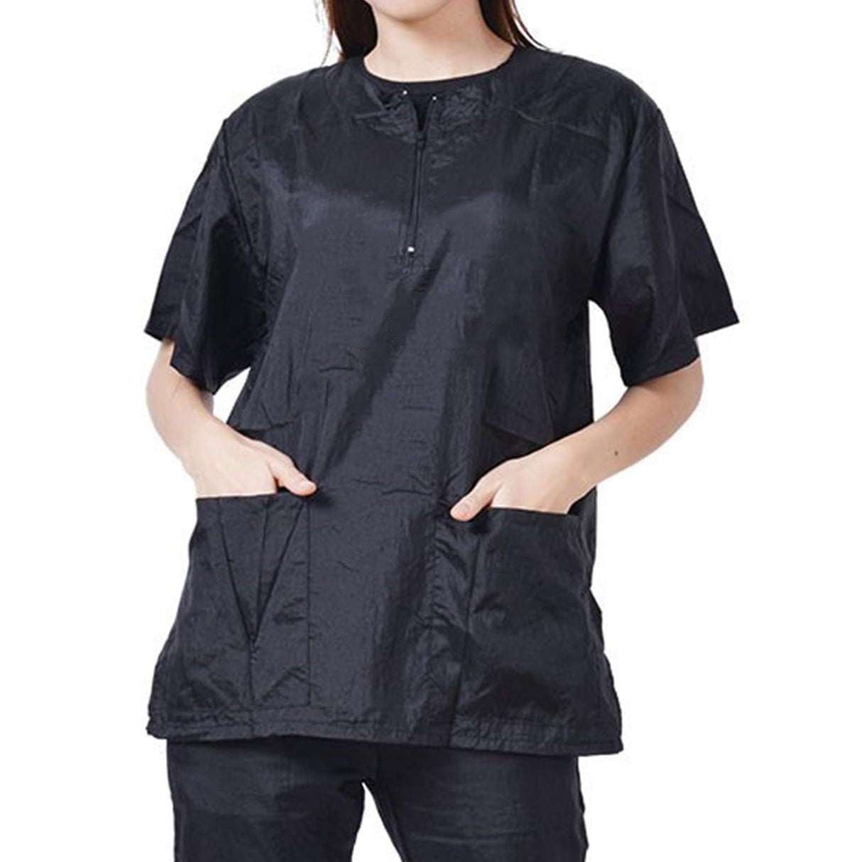 Dog Grooming Smock for Men Women, Anti-Static Smock for Pet Shop Dog Cat Grooming Bathing, Short Sleeves, Water Resistant and Hair Proof, (Solid Black L)