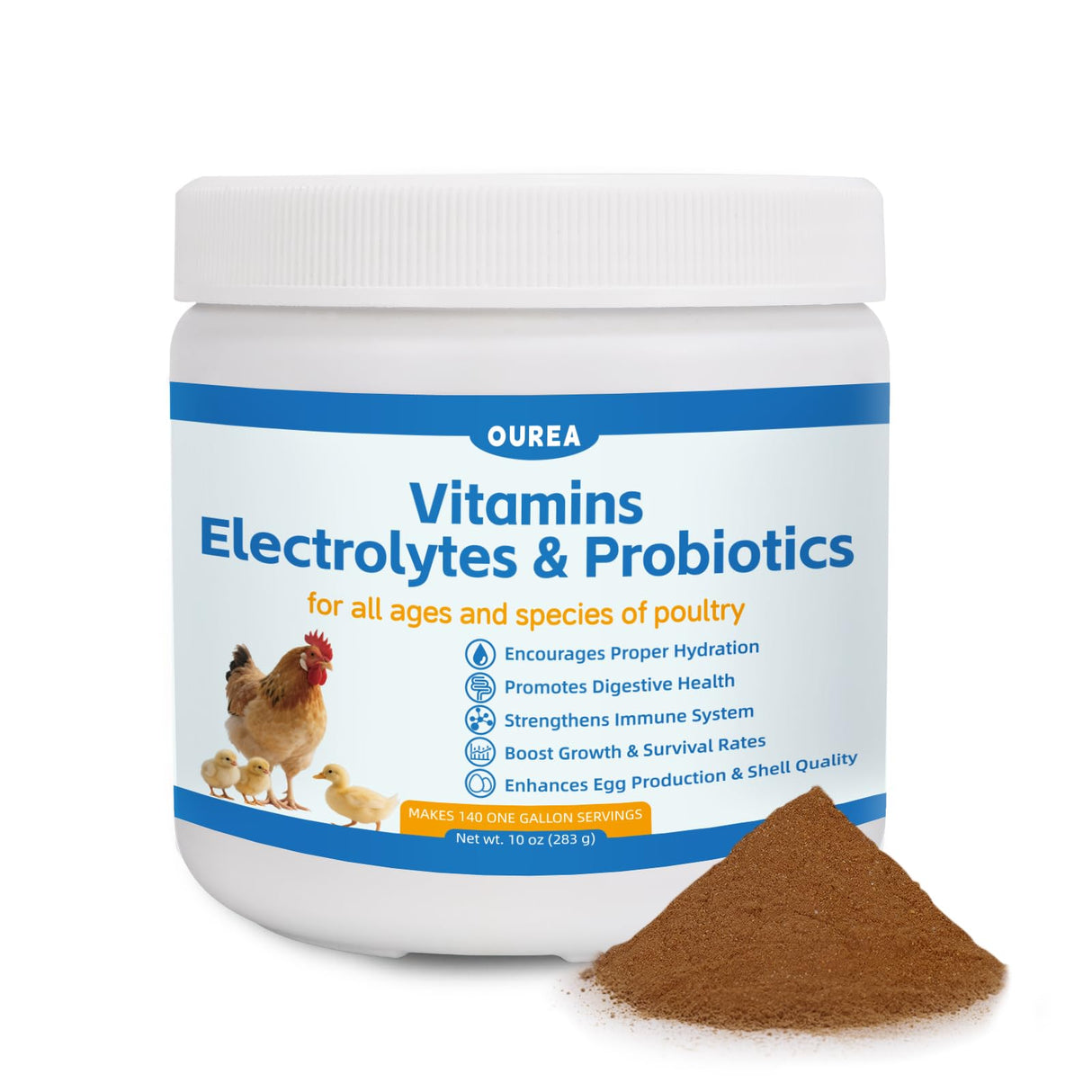 Chicken Vitamin, Electrolyte & Probiotic Supplement - Support Hydration Digestion Immunity Egg Production – Poultry Supplement for Chickens, Ducks, and All Ages of Birds – All-Season Use,10oz Powder