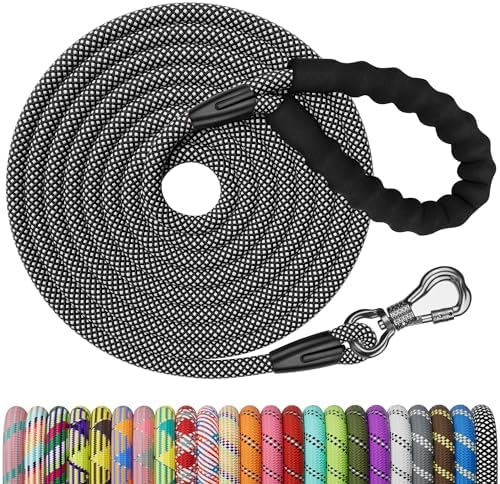 NTR Heavy Duty Dog Leash, Black 30FT Reflective Dog Leashes with Swivel Lockable Hook and Comfortable Padded Handle, Puppy Leash for Walking, Hunting, Camping, Backyard for Small Medium and Large Dogs