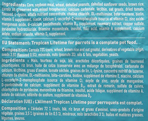Hagen Tropican Lifetime Formula Parrot Food, 4 lb. - Hari Parrot Food with Peanuts & Sunflower Seeds and Balance Nutrition Levels