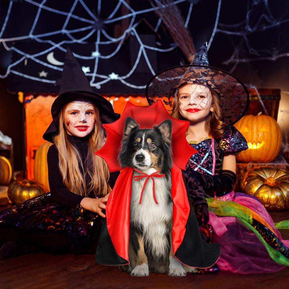 Halloween Large Dog Vampire Cloak Devil Cape Cosplay Apparel Party Costume - Red & Black Classic Pet Cape - Adjustable Neck & Chest Sizes - Medium & Large Dogs