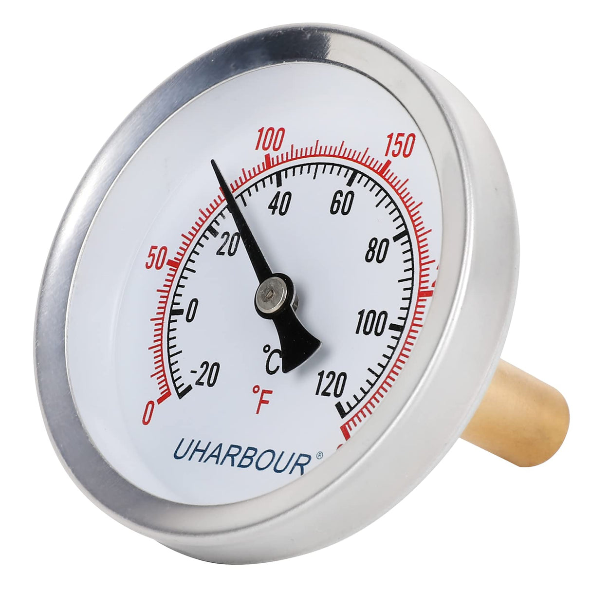 Uharbour 2-1/2" Dial Water Thermometer, Bi-Metal Temperature Gauge with 1-3/4" Lead-Free Brass Stem and 1/2" NPT Back Mount, Accuracy 2% Range 0-250°F / -20-120 °C(2pcs)