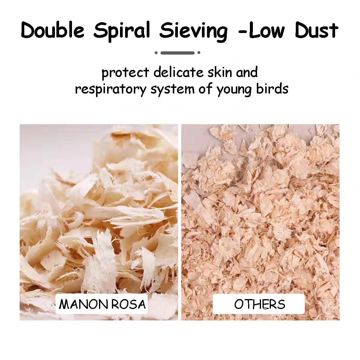 MANON ROSA Wood Shavings for Bird Bedding - Natural Aspen Soft Low-Dust & Odor-Control Nesting Material for Parakeets Parrots Rabbits Cockatiel for Cages, Nest Boxes, Small Pet Litter