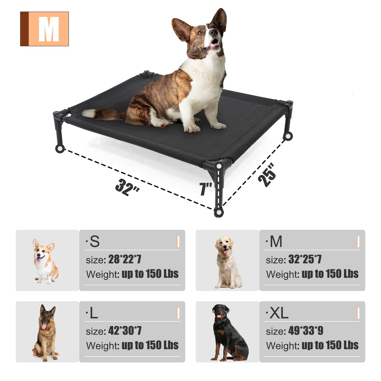 Garnpet XL Elevated Dog Bed for Large Dogs, Extra Raised Dog Cot Beds, Heavy Duty Pet Cots with Durable Supportive Teslin Recyclable Mesh, Indoor & Outdoor Pet Bed
