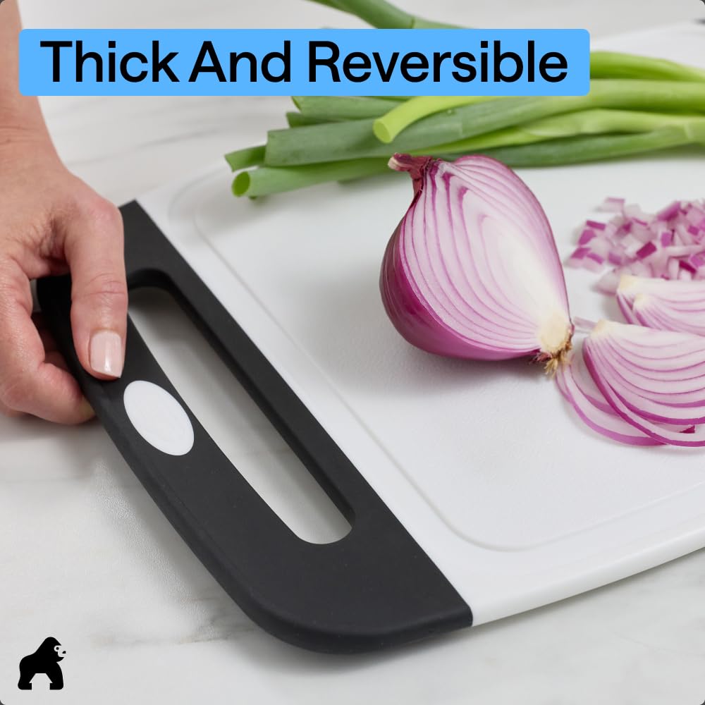 BPA-Free Reversible Kitchen Cutting Board Set of 3, US Designed, Nonporous, Juice Grooves Catch Liquid, Slip Resistant Border, Dishwasher Safe, Durable Large Food Chopping Boards, Black