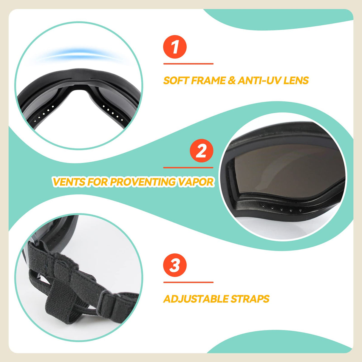 PETLESO Dog Goggles Sunglasses for Large Breeds - 2PCS Black & Clear UV Protection Set, Windproof Eye Wear for Medium to Large Dogs, Ideal for Riding/Driving/Hiking