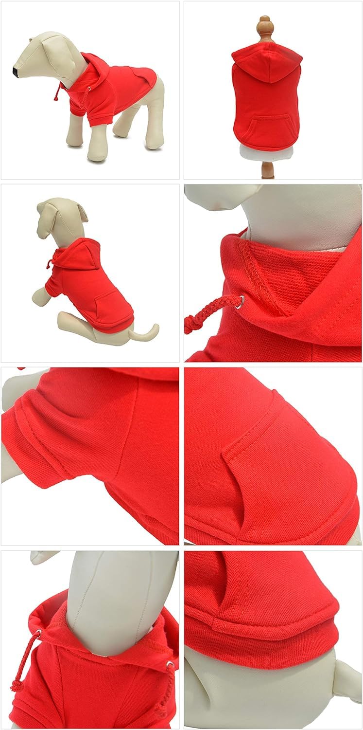 Lovelonglong Blank Basic Hoodie Sweatshirt for Dogs 100% Cotton Fits Small Medium Dachshund Large Dog Red 3XL