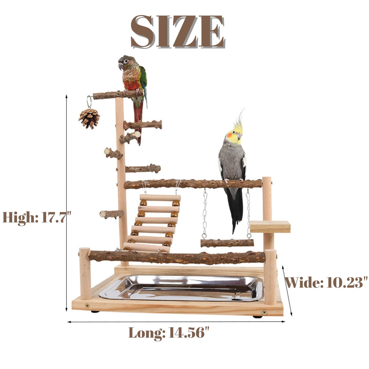 GOVNPJ Bird Playground with Feeder Cups, Wooden Parrot Play Stand for Cockatiel, Parakeet